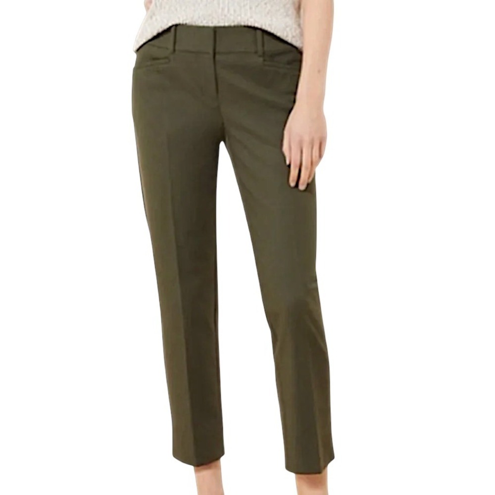 NWT Loft The Riviera Dress Pants CROPPED CURVY Dark Olive Green Cotton Stretch 4